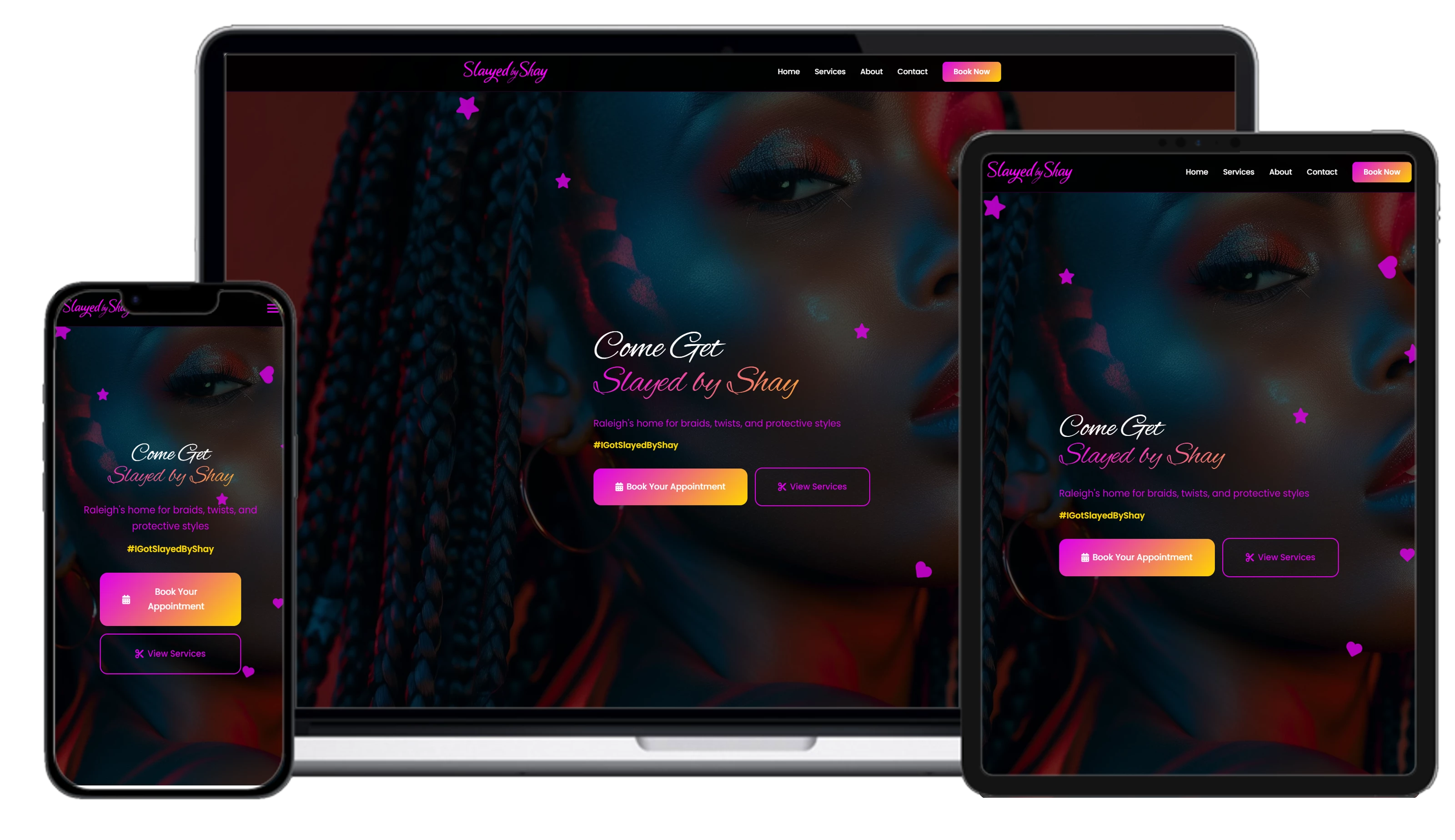 Slayed by Shay website mockup
